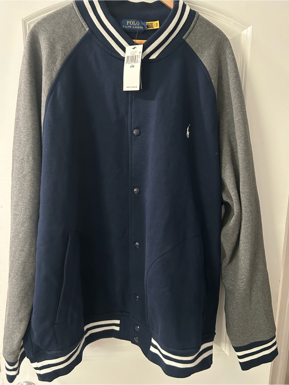 Polo by Ralph Lauren Navy & Gray Letterman Bomber Jacket